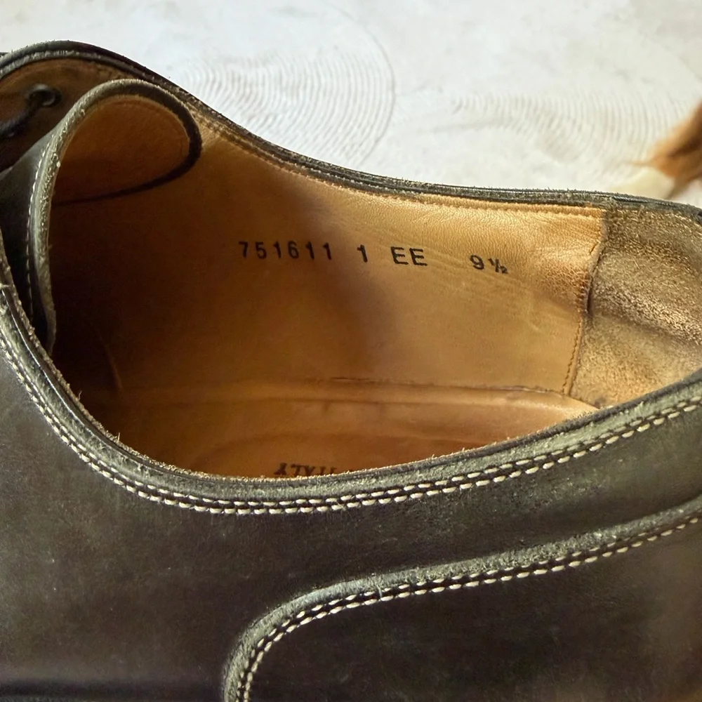 Santoni PRITCHARD Black Italian Leather Derby 751611 Men's Dress Shoes Size 9.5